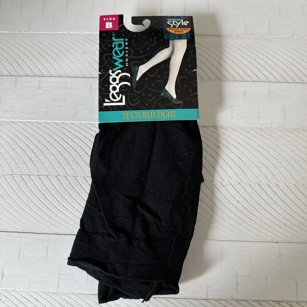 Hanes L'eggs‎ Wear Hosiery Textured Tights Pantyhose Black Size B Vintage Unused
